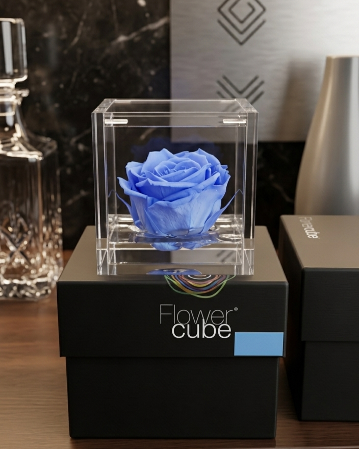 Rosa Eterna Flowercube Azul Celeste mediana 8×8